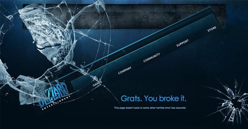 screenshot of Blizzard's custom 404 error page