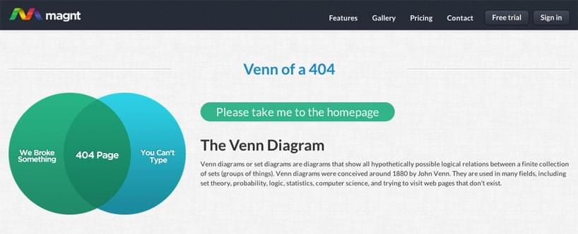 screenshot of Magnt's custom 404 error page